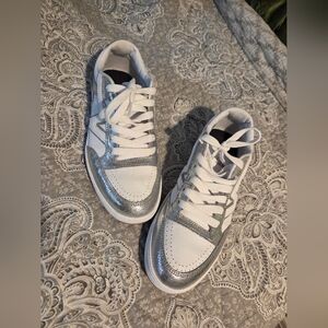 White Van Sneakers with Silver Metallic Accents